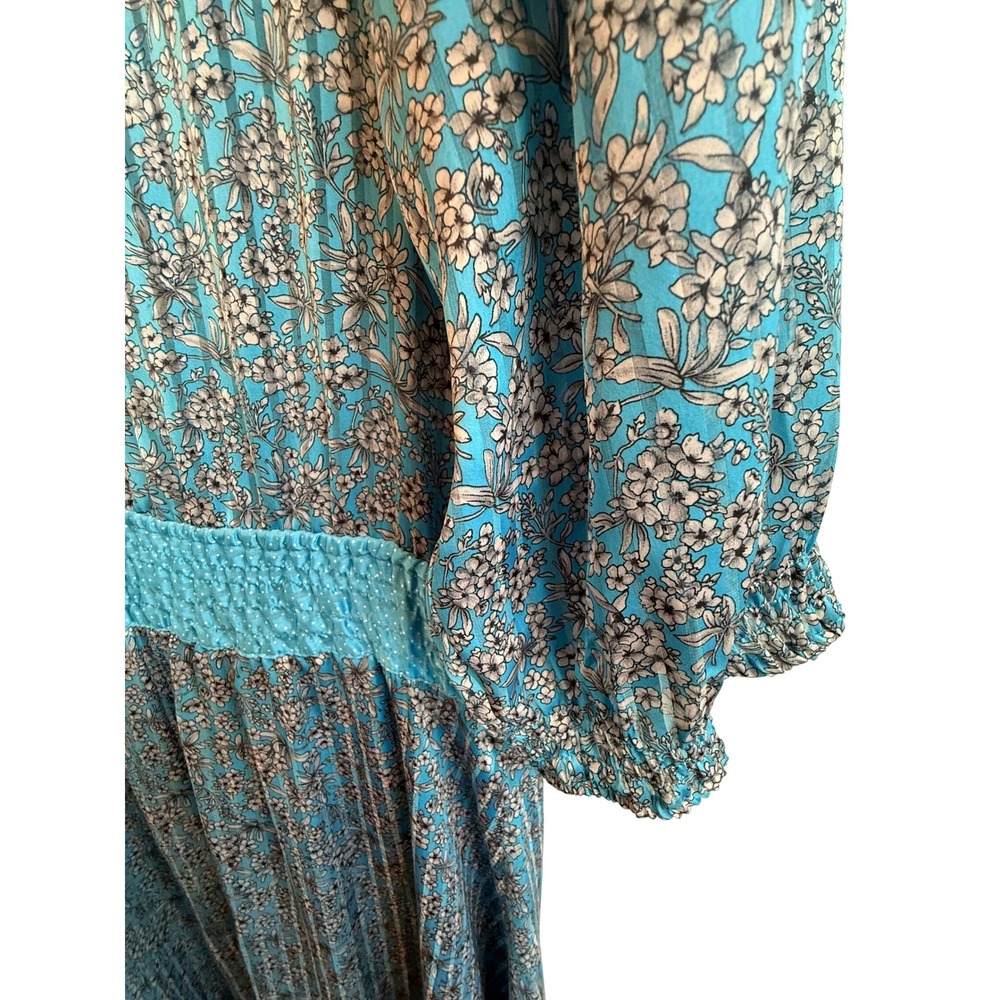 VTG 1980s Diane Freis Original Georgette Floral Blue Loose Midi Dress Retro - Picture 7 of 8